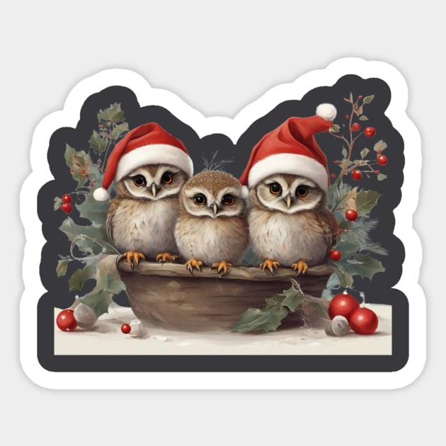 Cute Christmas Owls Trio: A Whimsical Branch of Festive Delight!" Sticker by susiesue